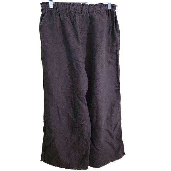 Len Ok Brown 100% Linen Wide Leg Raw Hem Cropped Pants Lagonlook Size L - Picture 2 of 6